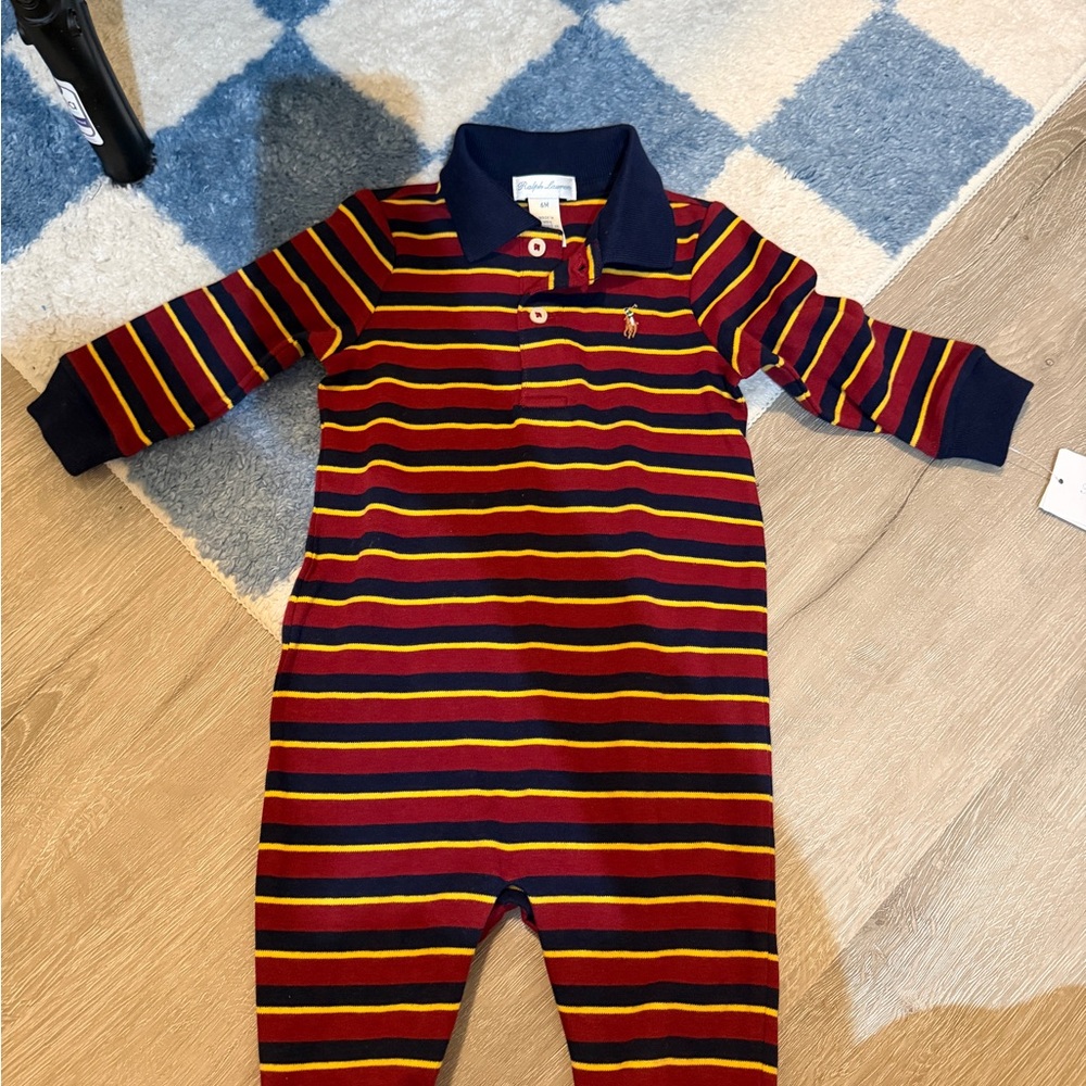 NWT Polo by Ralph Lauren Red & Navy Striped Baby One-Piece